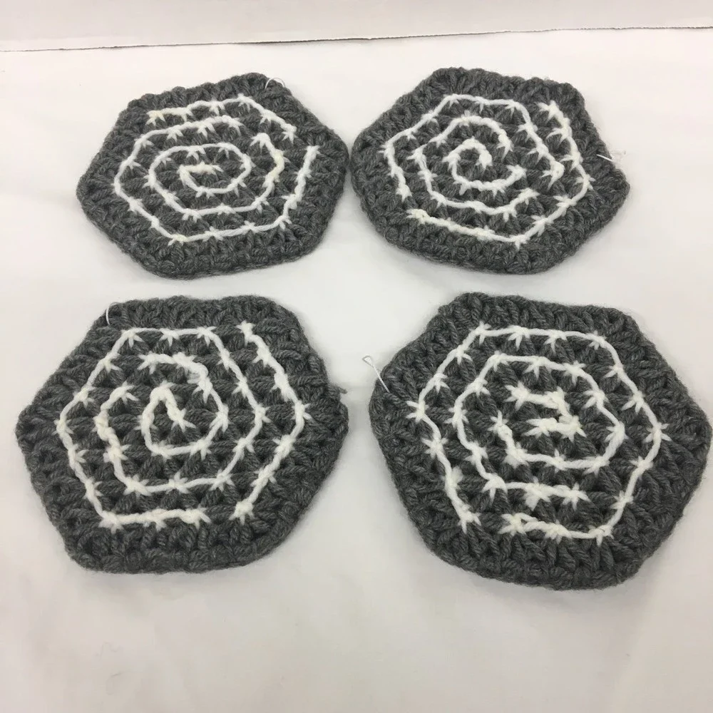 Woven Loom Coasters Grey and White Color Handmade New Set of 4